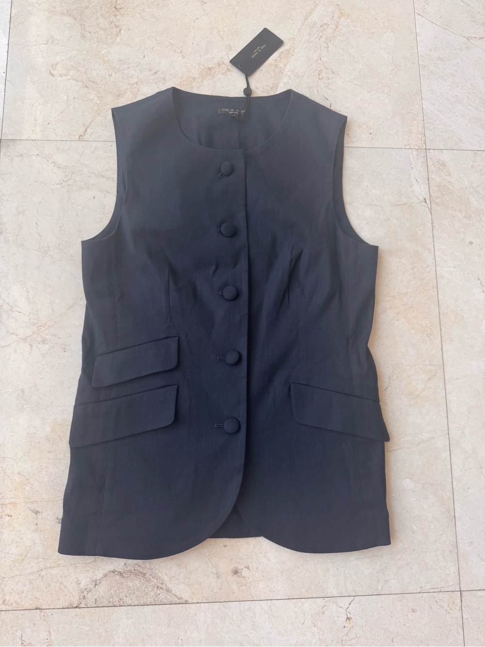 Rag & Bone Linen Blend Sleeveless Button Front Vest in Dark Navy size 2 - Picture 6 of 13